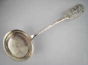 Appraisal: An antique Islamic silver ladle with niello decoration Persian marks