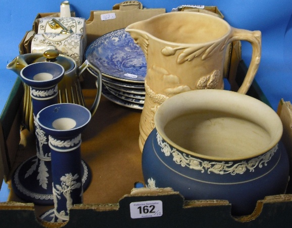 Appraisal: A Collection of Pottery Including Adams dark Blue Jasperware Jardinare