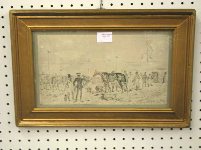 Appraisal: Fine Pencil Equestrian Drawing of Gentleman horses at race time