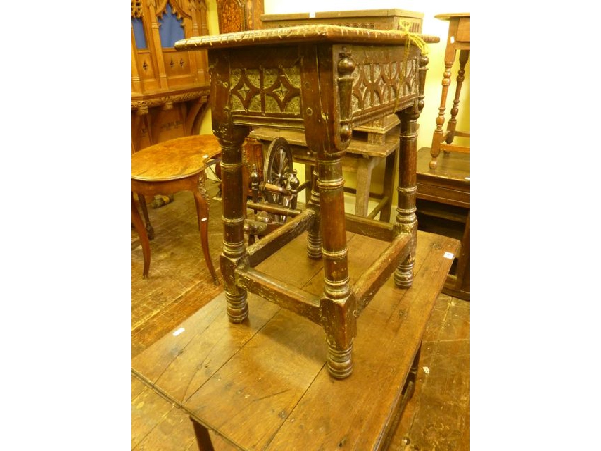 Appraisal: An early oak joint stool the rectangular top possibly associated