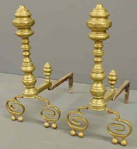 Appraisal: Pair of Federal brass andirons c with scrolled feet and