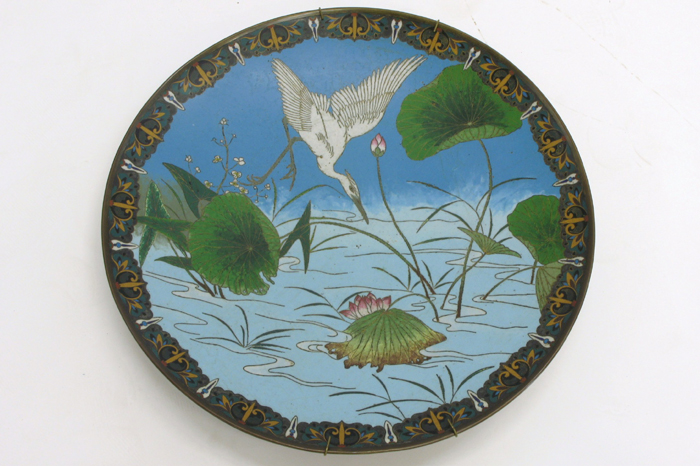 Appraisal: A JAPANESE CLOISONNE ENAMEL CHARGER with water scene depicting a