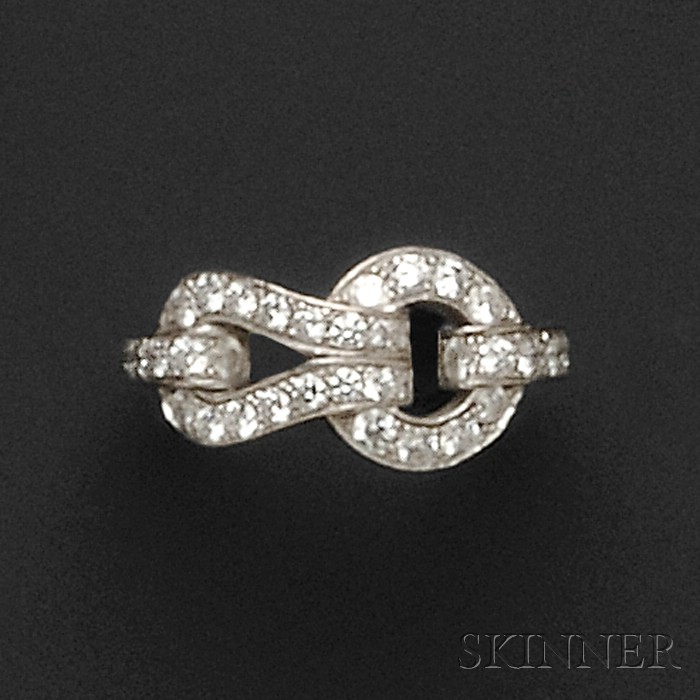 Appraisal: kt White Gold and Diamond Agrafe Ring Cartier bead-set with