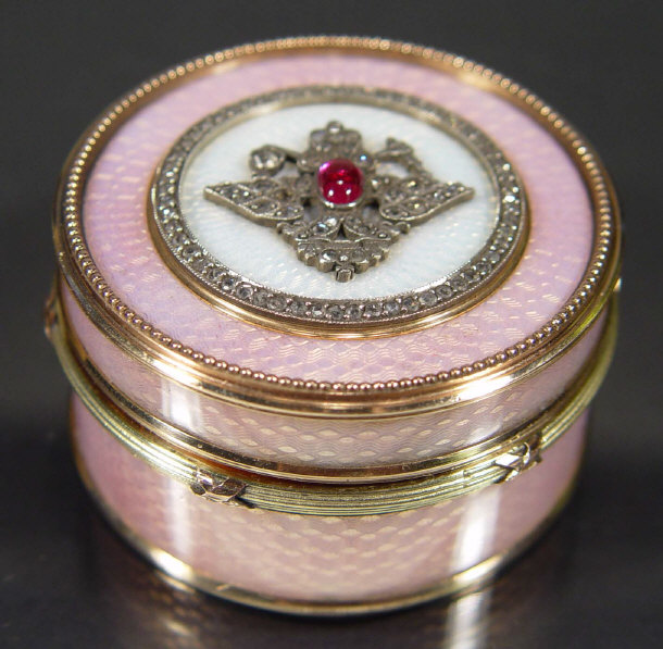 Appraisal: Russian hallmarked three coloured gold Faberge style lilac and ivory