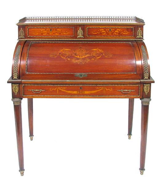 Appraisal: A Directoire style inlaid mahogany cylinder bureau late th century