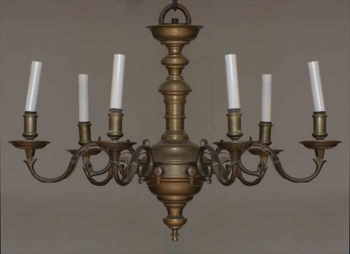 Appraisal: CONTINENTAL BAROQUE-STYLE FIVE-LIGHT CHANDELIER The turned stem with urn from