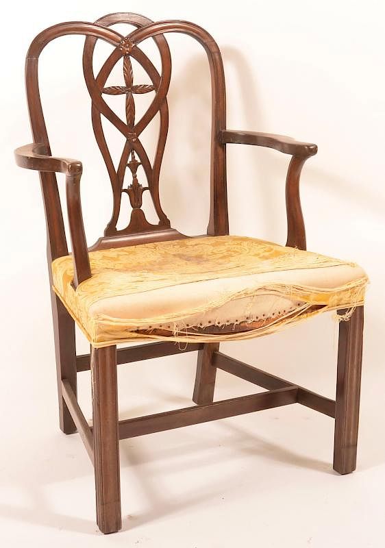 Appraisal: Chippendale Style Mahogany Armchair Chippendale Style Carved Mahogany Armchair Pierced