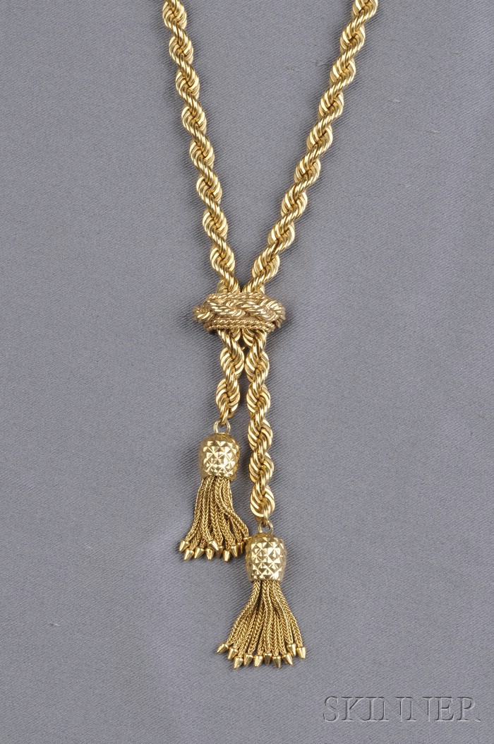 Appraisal: kt Gold Lariat the ropetwist necklace ending in tassels ropetwist