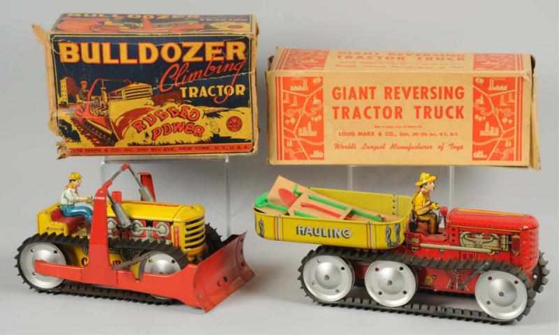 Appraisal: Lot of Tin Litho Marx Tractor Wind-Up Toys American Working