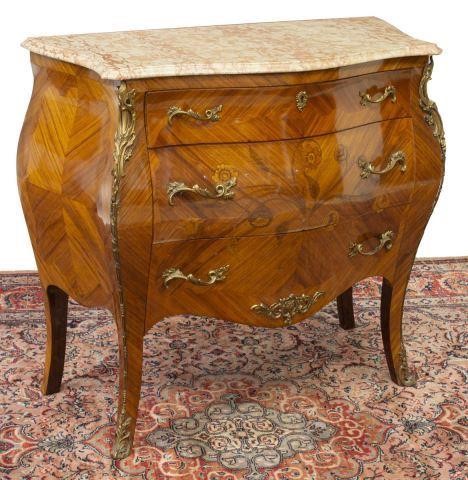 Appraisal: French Louis XV style marble-top mahogany commode th c shaped