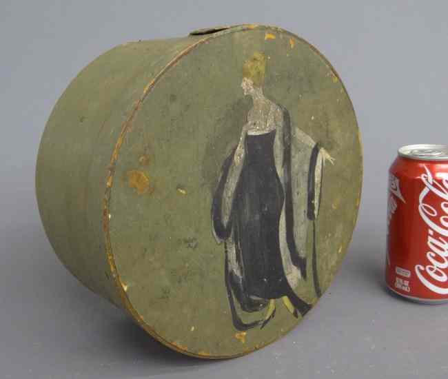 Appraisal: th c pantry box Lid painted with woman '' Diameter