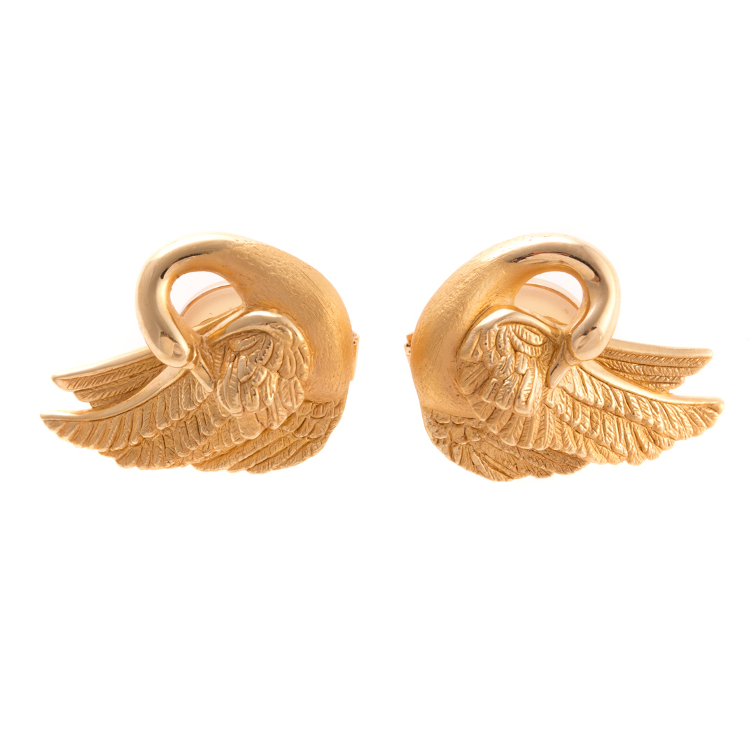 Appraisal: A Pair of Swan Earrings K Gold K yellow gold