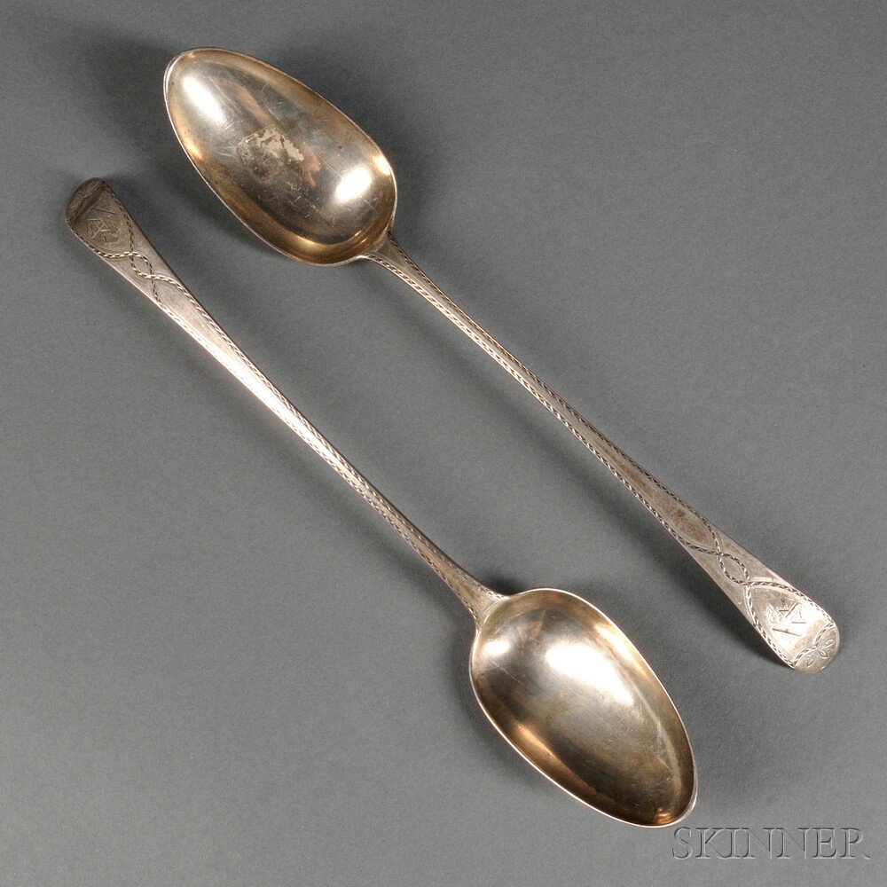 Appraisal: Two George III Sterling Silver Stuffing Spoons London - maker's