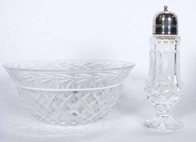 Appraisal: Waterford crystal bowl '' and Waterford muffineer