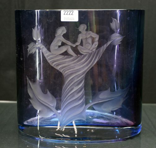 Appraisal: An Elliptical Orrefors vase etched with a scene of covers