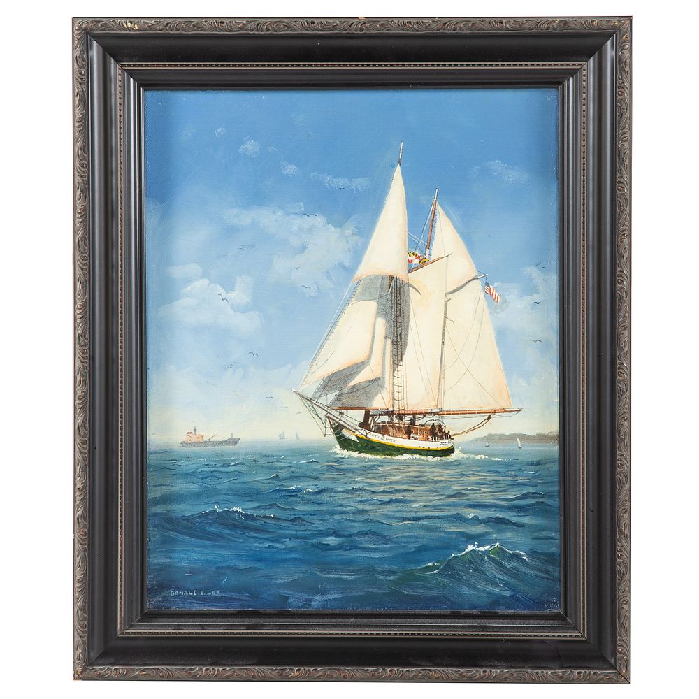 Appraisal: Donald E Lee Liberty Clipper oil on canvas American b