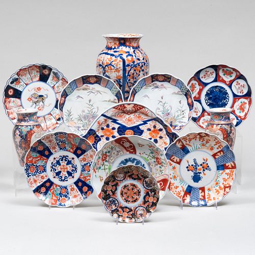 Appraisal: GROUP OF JAPANESE IMARI PORCELAINComprising A lobed baluster vase A