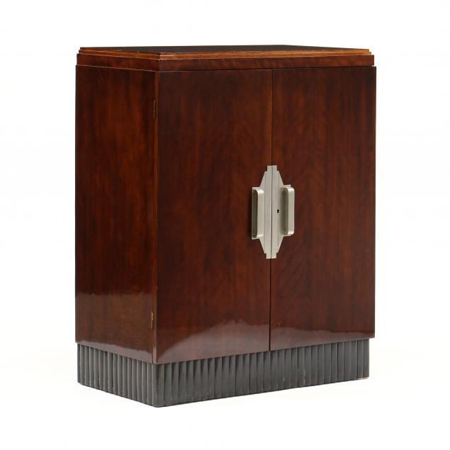 Appraisal: FRENCH ART DECO DIMINUTIVE LINEN PRESS Circa mahogany veneer with