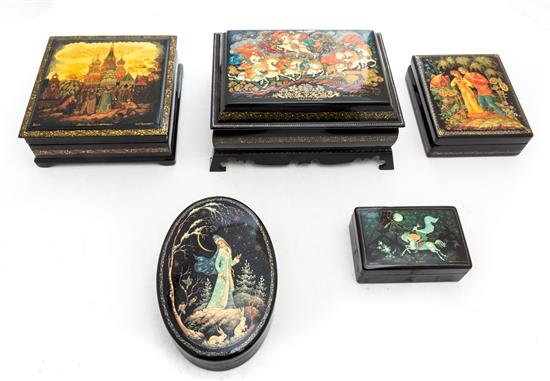 Appraisal: Sale Lot A Group of Five Kholui School Russian Lacquer