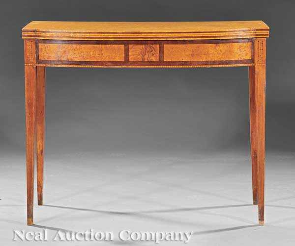 Appraisal: An American Federal Inlaid Curly Maple Games Table early th