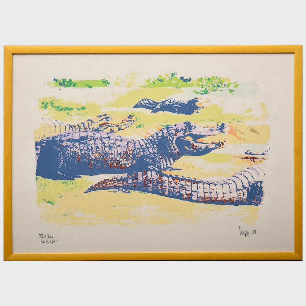 Appraisal: th Century School Alligators Lithograph in colors on wove paper