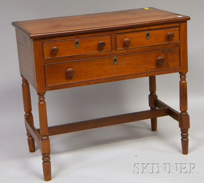 Appraisal: Cherry and Fruitwood Three-drawer Side Table with Stretcher Base ht