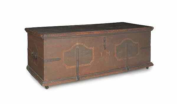 Appraisal: Continental painted pine dower chest ca initialed I M h