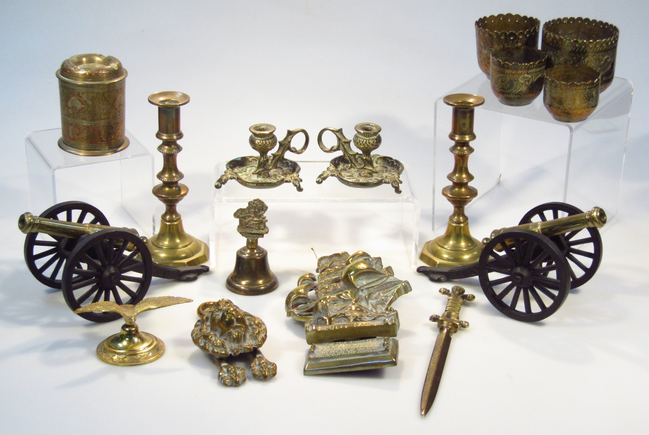 Appraisal: Various brassware to include a pair of miniature table canon