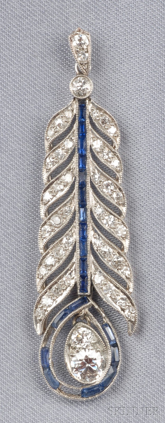 Appraisal: Art Deco Platinum Sapphire and Diamond Pendant designed as a