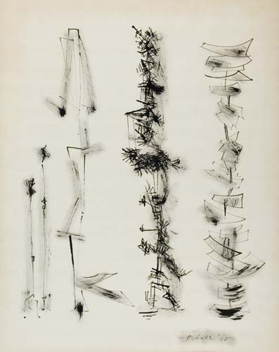 Appraisal: DOROTHY DEHNER Abstract Composition with Vertical Forms Pen and ink