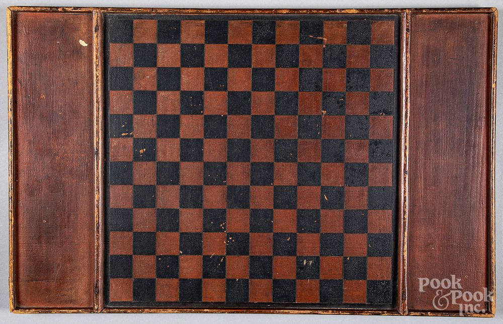 Appraisal: Painted pine gameboard th c Painted pine gameboard th c