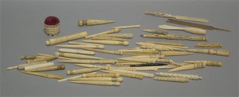 Appraisal: COLLECTION OF BONE AND IVORY SEWING TOOLS AND ODDMENTS Including