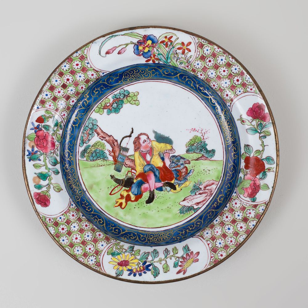 Appraisal: Small Chinese Export Enamel Decorated Dish with a European Scene