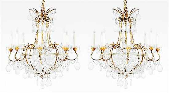 Appraisal: Pair French eight-light crystal and bronze chandeliers scrolling arms hung