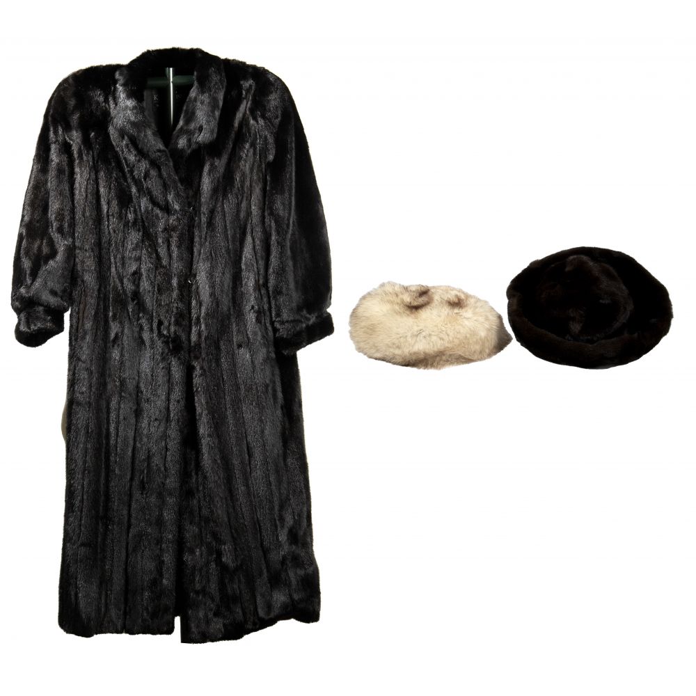 Appraisal: MINK FUR FULL LENGTH COATHaving hook closures banded sleeves velvet-lined