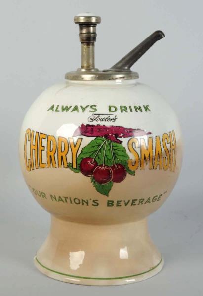 Appraisal: Cherry Smash Ceramic Syrup Dispenser This dispenser has heavy staining