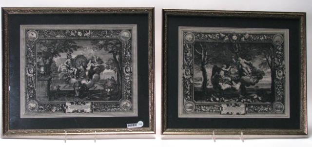 Appraisal: Pair of framed engravings on silk th century engravings of