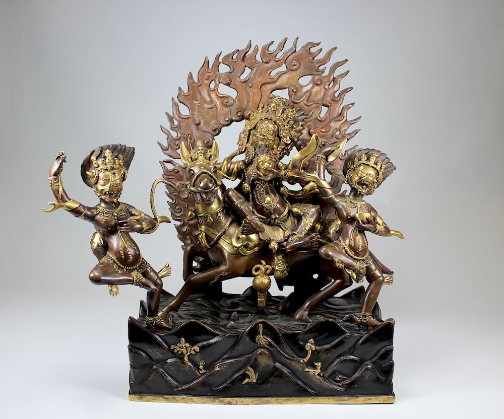 Appraisal: Exceptional Antique Tibetan Bronze Palden Lhamo Exceptional Antique Tibetan Gilt