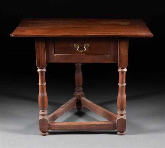 Appraisal: William and Mary style walnut tavern table two-board top with