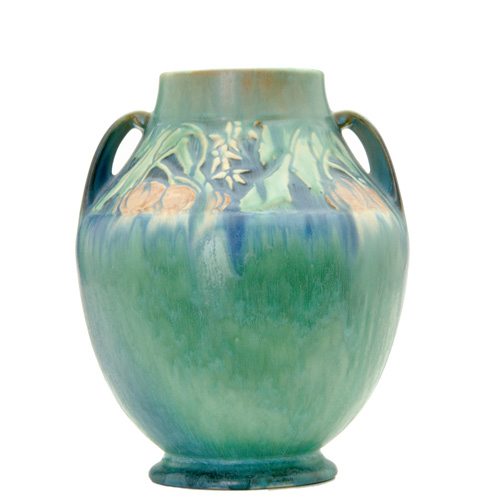 Appraisal: ROSEVILLE Green Baneda bulbous vase Restoration to small area of