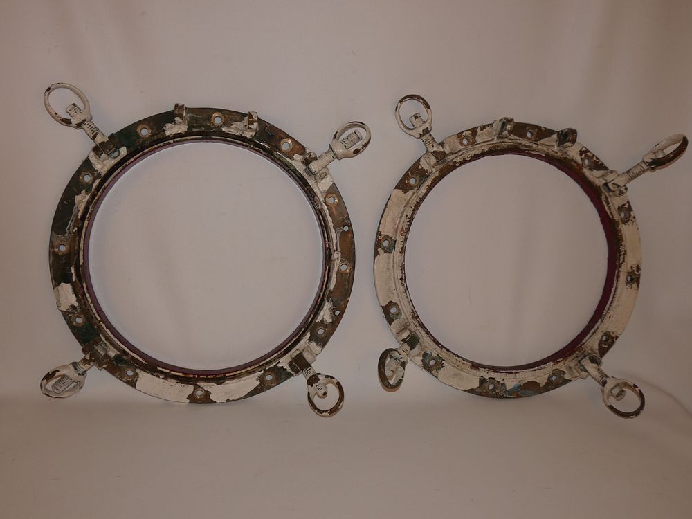 Appraisal: PAIR BRONZE PORTHOLES Pair of antique bronze ship portholes paint