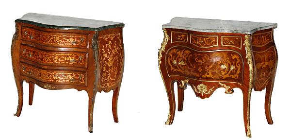 Appraisal: Two Louis XV style gilt bronze mounted mahogany commodes