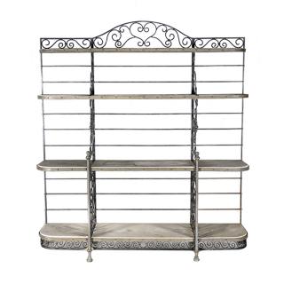 Appraisal: French Marble and Wrought Iron Bakers Rack French Wrought Iron