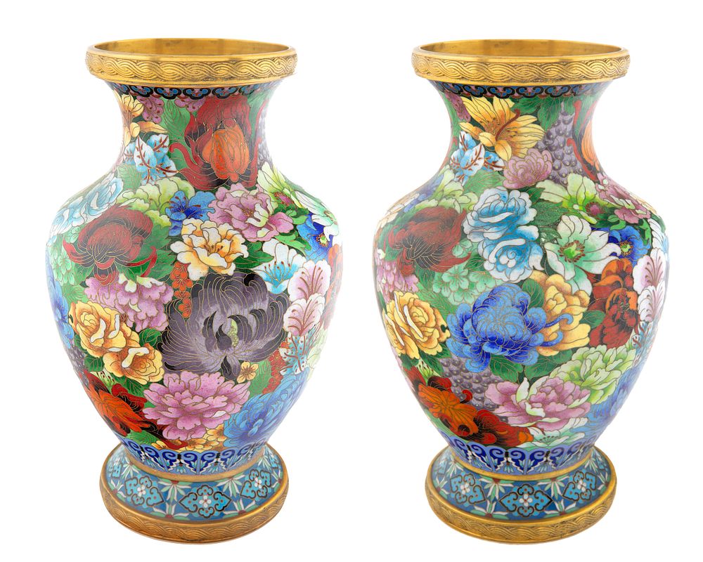 Appraisal: A PAIR OF CHINESE GILT BRONZE AND SHADED CLOISONNE ENAMEL