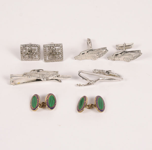 Appraisal: Lot men's sterling jewelry sterling tie clasp and cufflinks with