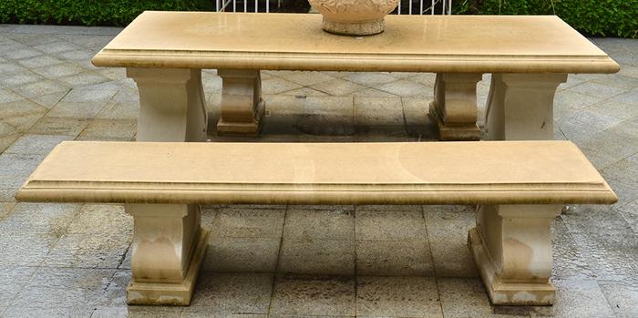 Appraisal: ROMAN STYLE CAST OUTDOOR SETTING COMPRISING TABLE AND TWO BENCHES