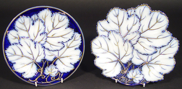 Appraisal: Two Victorian flow blue plates relief moulded with leaves and