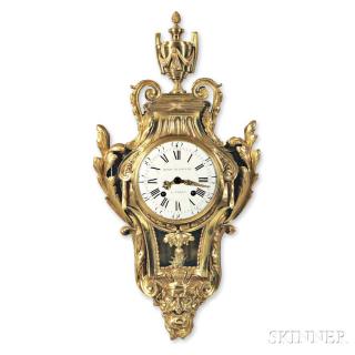 Appraisal: Henry Au Louvre Brass Cartel Clock Paris c neoclassical brass