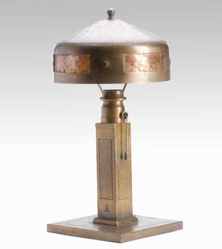 Appraisal: ROYCROFT Copper desk lamp hammered in a wood grain pattern