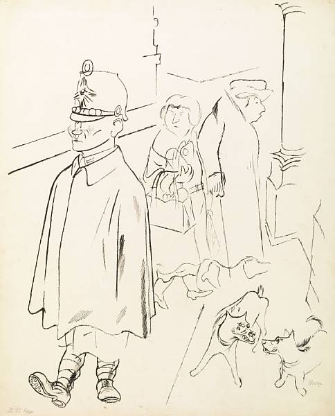 Appraisal: George Grosz German - Figures on a Sidewalk Figures Walking